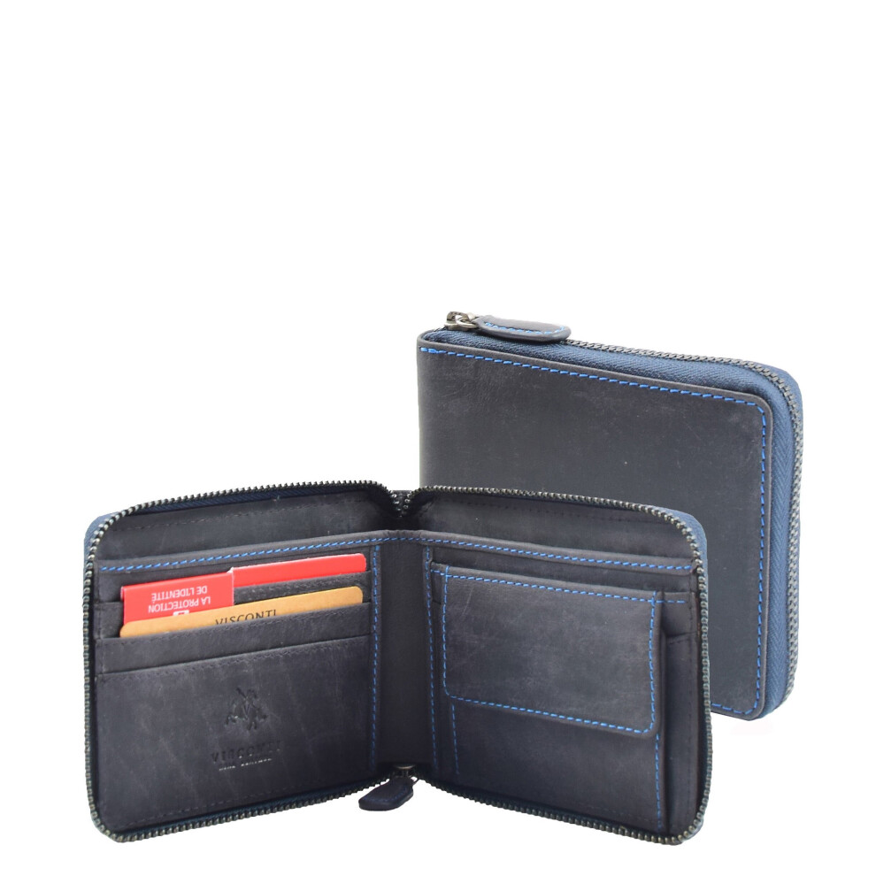 A1 Fashion Goods Mens Wallet Genuine Hunter Leather Zip Around Gift Boxed Rfid Safe Aramac Blue