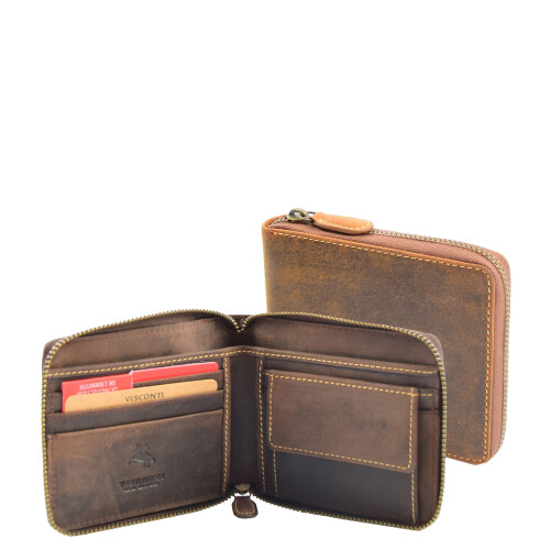 Mens Wallet Genuine Hunter Leather Zip Around Gift Boxed RFID Safe Aramac Tan 1