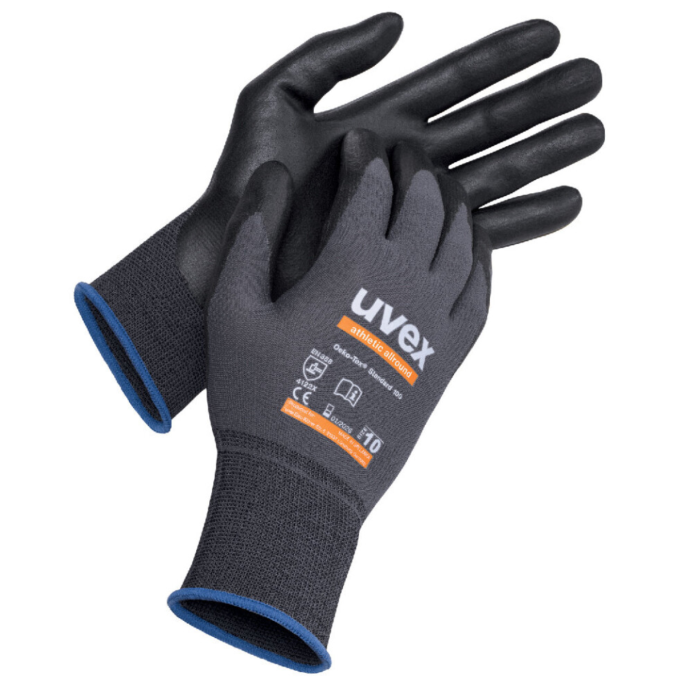 Uvex (6/X-Small) 6 Pairs Safety Gloves Athletic Allround Precision Assembly/Handling Gloves Grey