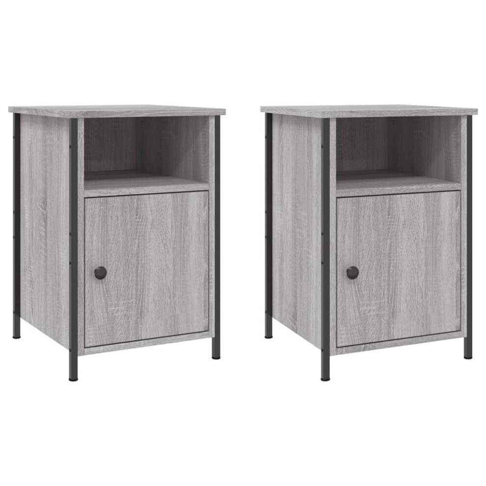 Vidaxl (Grey Sonoma, 2 Pcs) Bedside Cabinets Bedside Table Side Table 2 Pcs Black Engineered Wood