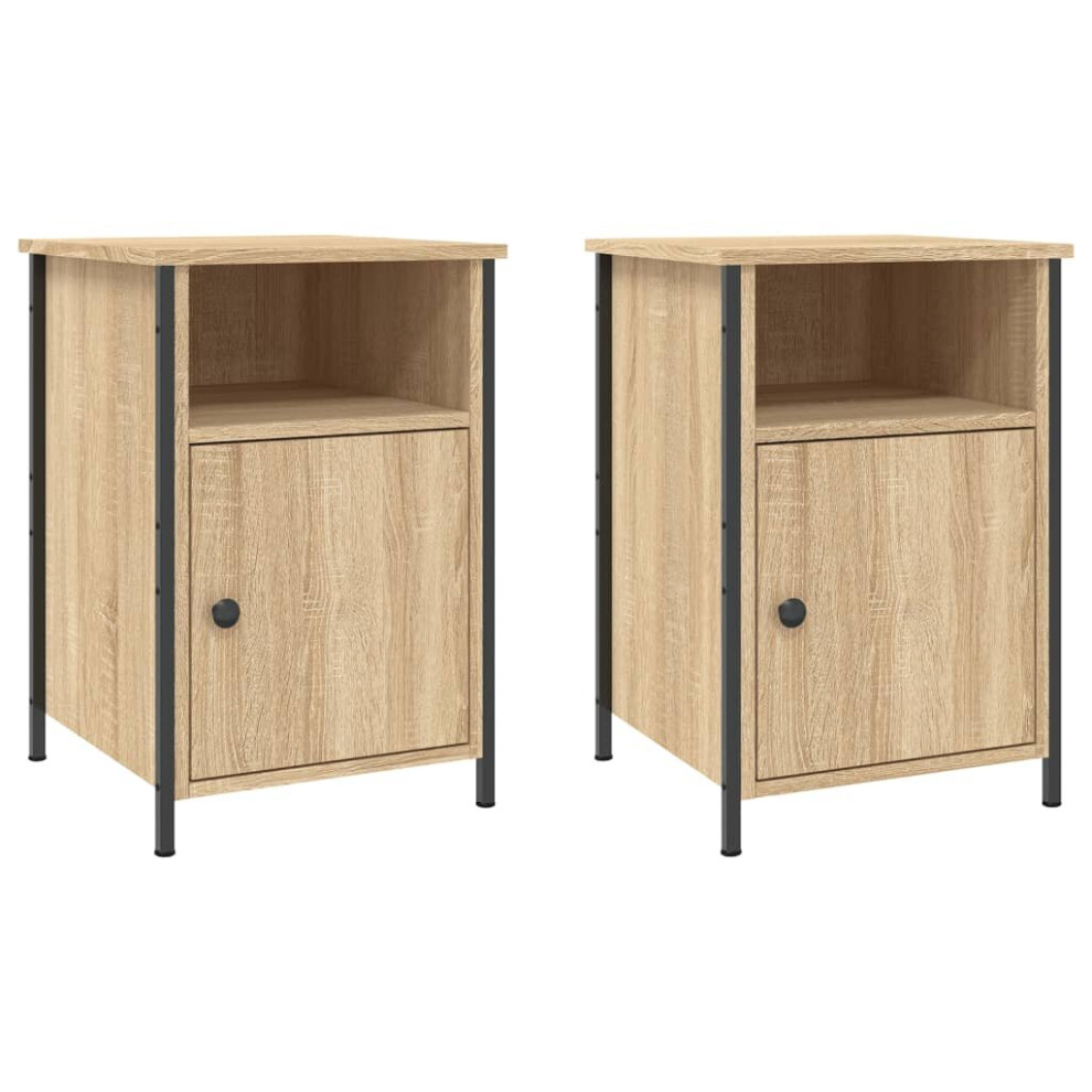 Vidaxl (Sonoma Oak, 2 Pcs) Bedside Cabinets Bedside Table Side Table 2 Pcs Black Engineered Wood