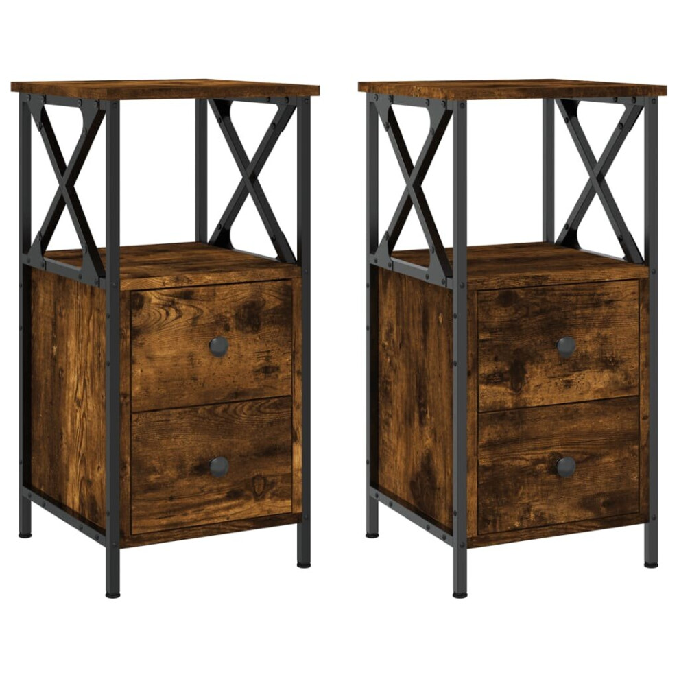 (smoked oak, 2 pcs) vidaXL Bedside Cabinets Nightstand Bedside Table 2 pcs Black Engineered Wood