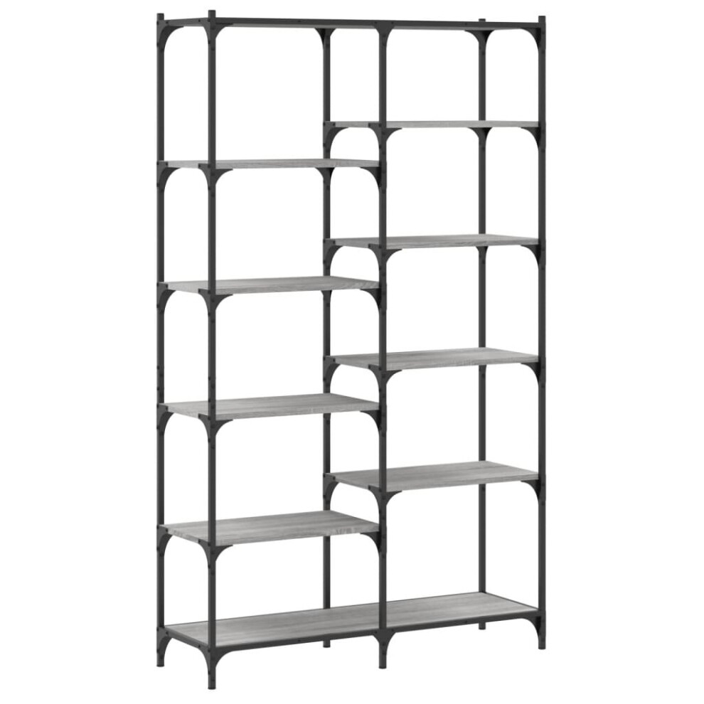Vidaxl (Grey Sonoma) Bookshelf Display Cabinet Bookcase Smoked Oak Engineered Wood And Iron