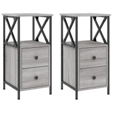 (grey sonoma, 2 pcs) vidaXL Bedside Cabinets Nightstand Bedside Table 2 pcs Black Engineered Wood