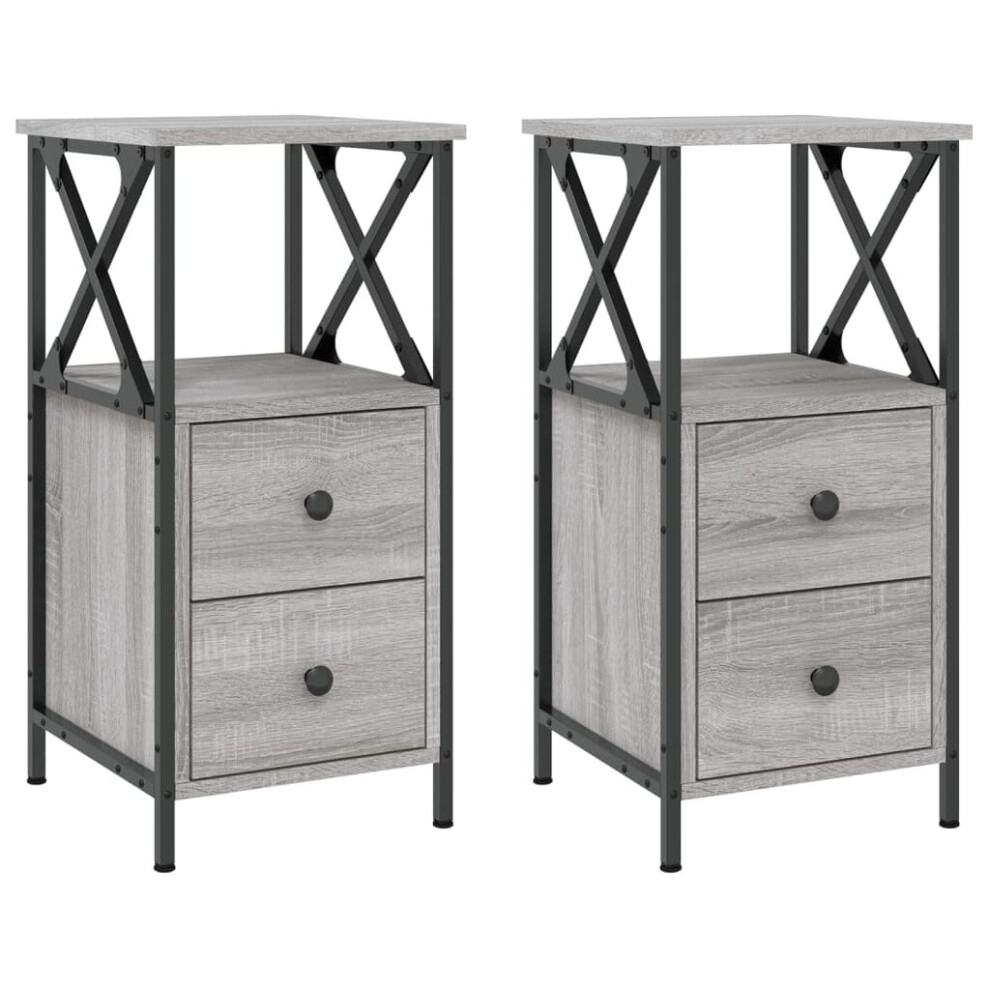 Vidaxl (Grey Sonoma, 2 Pcs) Bedside Cabinets Nightstand Bedside Table 2 Pcs Black Engineered Wood