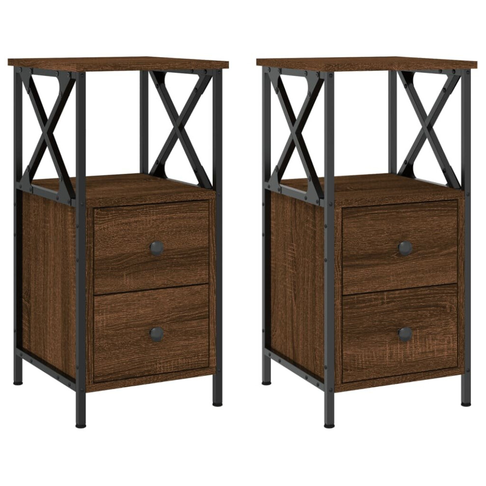 (brown oak, 2 pcs) vidaXL Bedside Cabinets Nightstand Bedside Table 2 pcs Black Engineered Wood