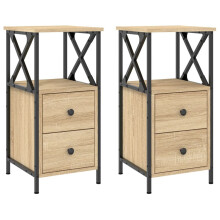 (sonoma oak, 2 pcs) vidaXL Bedside Cabinets Nightstand Bedside Table 2 pcs Black Engineered Wood