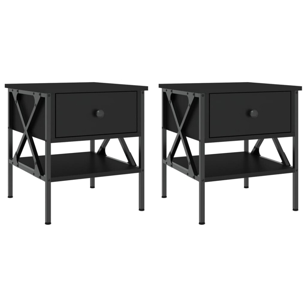 Vidaxl (Black, 2 Pcs) Bedside Tables Side Table Nightstand 2 Pcs Brown Oak Engineered Wood