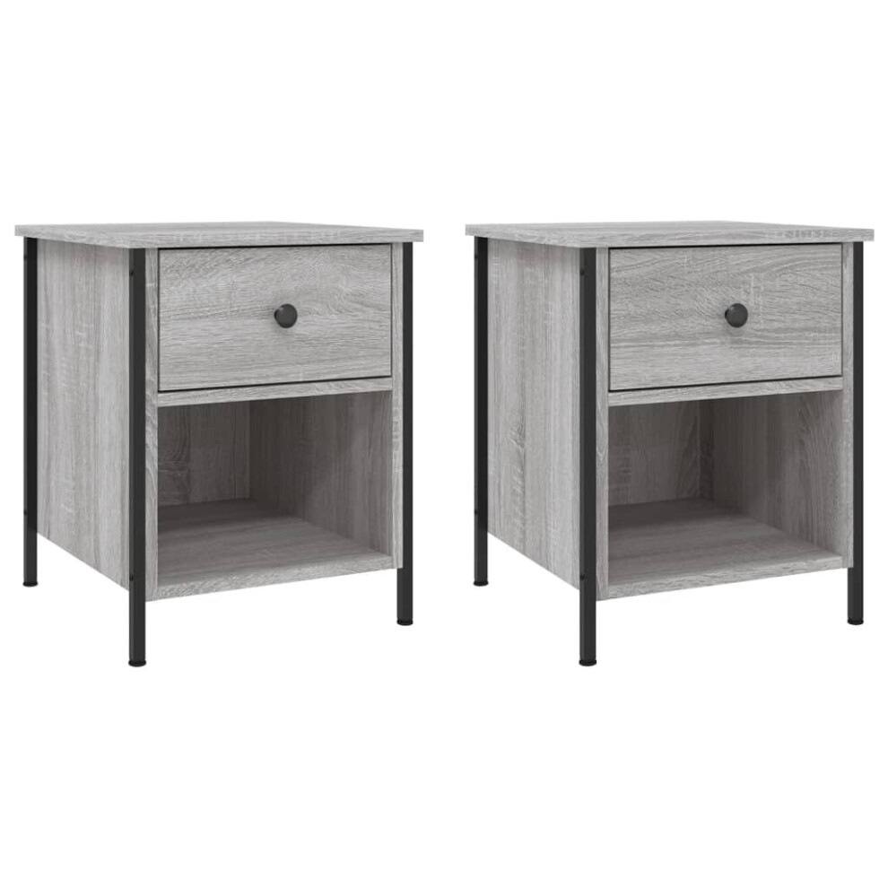 (grey sonoma, 2 pcs) vidaXL Bedside Cabinets Nightstand Bed Table 2 pcs Sonoma Oak Engineered Wood