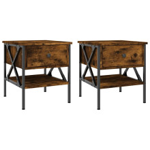 (smoked oak, 2 pcs) vidaXL Bedside Tables Side Table Nightstand 2 pcs Brown Oak Engineered Wood