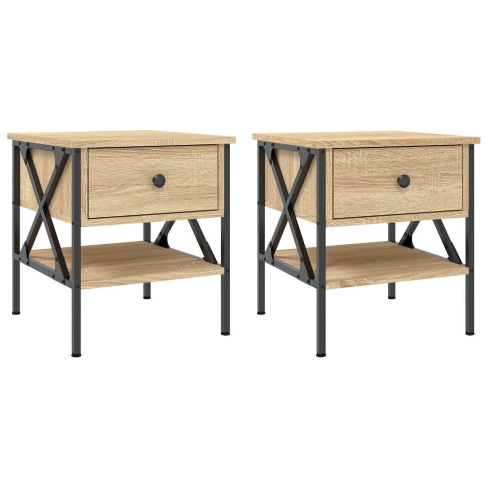 (sonoma oak, 2 pcs) vidaXL Bedside Tables Side Table Nightstand 2 pcs Brown Oak Engineered Wood