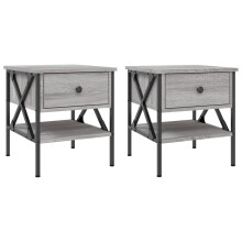(grey sonoma, 2 pcs) vidaXL Bedside Tables Side Table Nightstand 2 pcs Brown Oak Engineered Wood