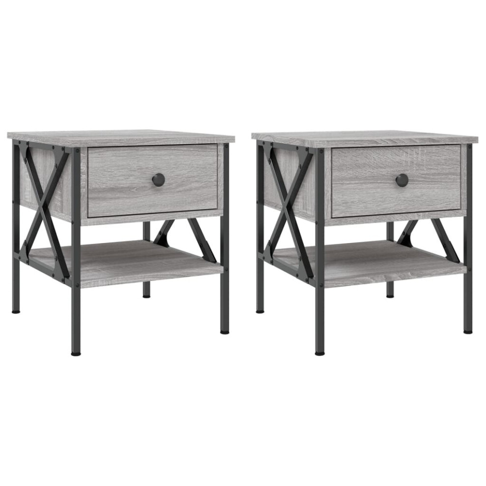 Vidaxl (Grey Sonoma, 2 Pcs) Bedside Tables Side Table Nightstand 2 Pcs Brown Oak Engineered Wood