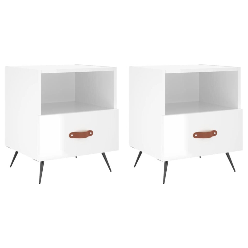 Vidaxl (High Gloss White, 2 Pcs) Bedside Cabinet Bed Table Nightstand Side Table White Engineered Wood