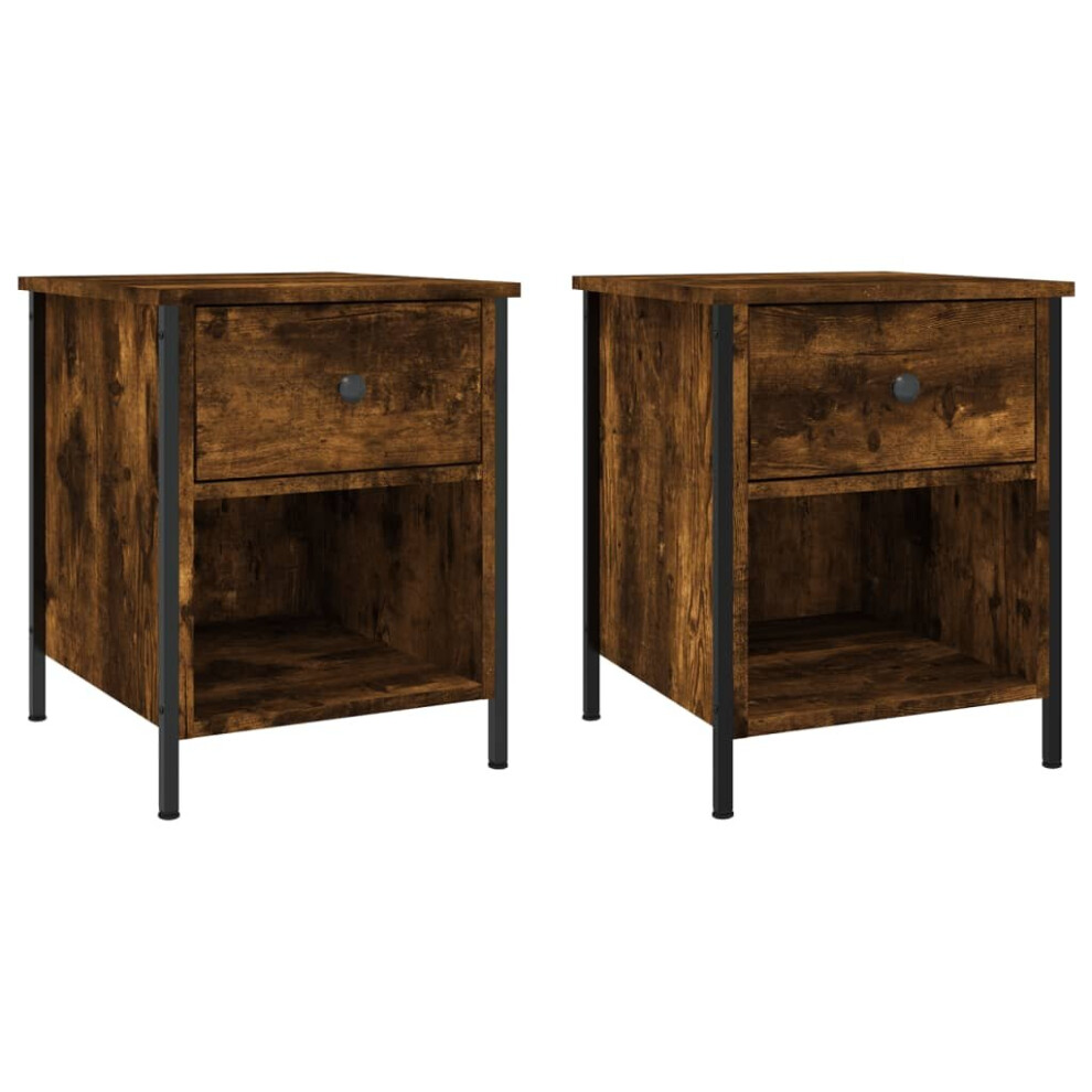 (smoked oak, 2 pcs) vidaXL Bedside Cabinets Nightstand Bed Table 2 pcs Sonoma Oak Engineered Wood