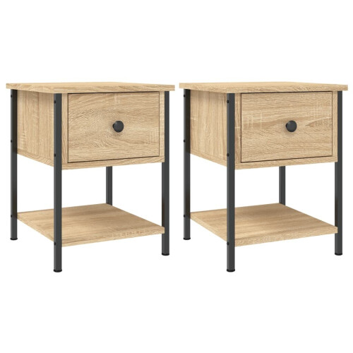 VidaXL (sonoma oak, 2 pcs) vidaXL Bedside Table Cabinet Side Table Telephone Table Black Engineered Wood