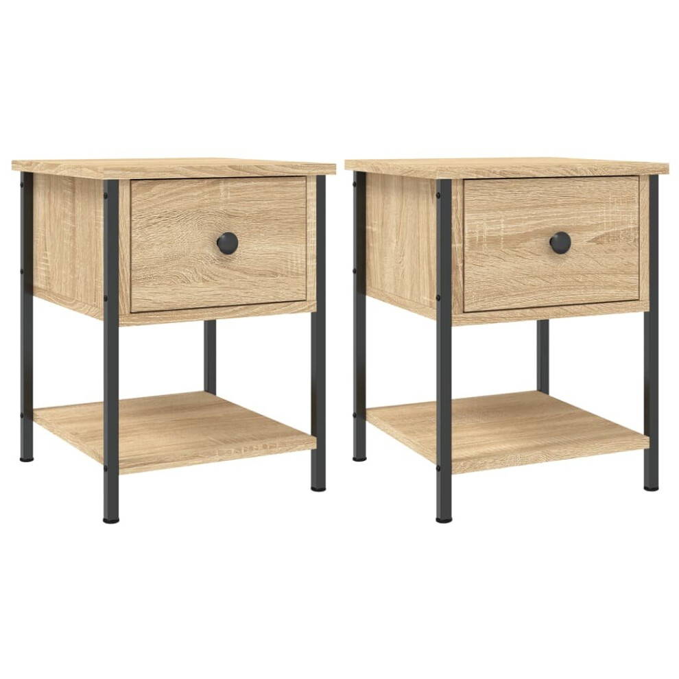 (sonoma oak, 2 pcs) vidaXL Bedside Table Cabinet Side Table Telephone Table Black Engineered Wood