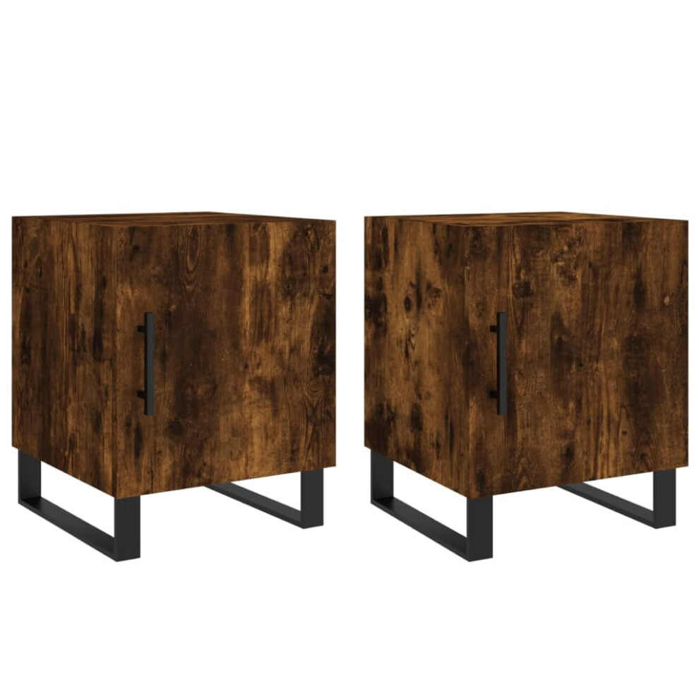 Vidaxl (Smoked Oak, 2 Pcs) Bedside Cabinets Bedside Table 2 Pcs Concrete Grey Engineered Wood