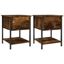 (smoked oak, 2 pcs) vidaXL Bedside Table Cabinet Side Table Telephone Table Black Engineered Wood