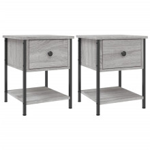 (grey sonoma, 2 pcs) vidaXL Bedside Table Cabinet Side Table Telephone Table Black Engineered Wood