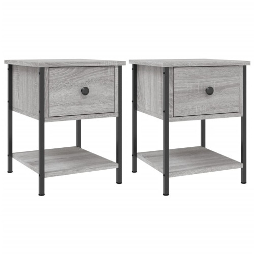 VidaXL (grey sonoma, 2 pcs) vidaXL Bedside Table Cabinet Side Table Telephone Table Black Engineered Wood