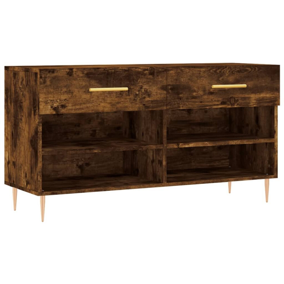 Vidaxl (Smoked Oak) Shoe Bench Shoe Cupboard Shoe Storage Shoe Rack Black Engineered Wood
