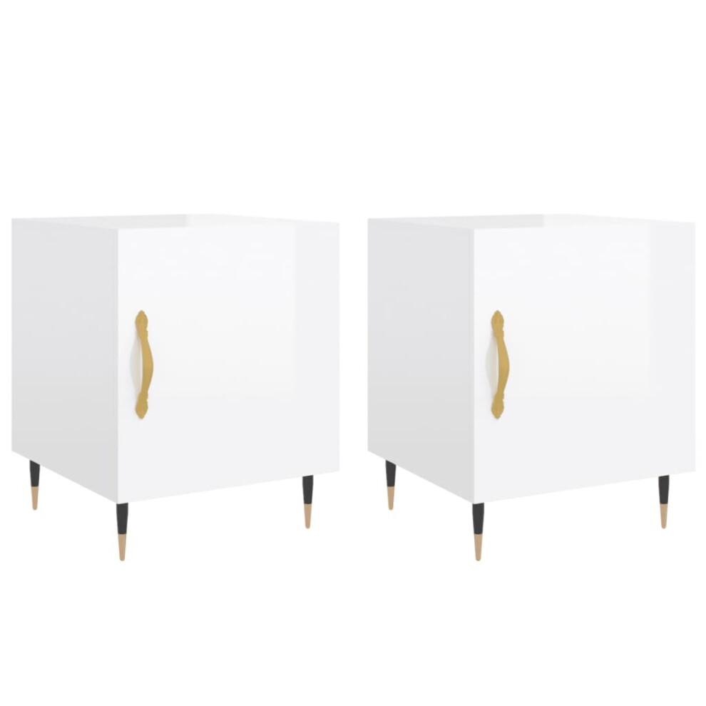 Vidaxl (High Gloss White, 2 Pcs) Bedside Cabinet Bed Table Nightstand Side Table White Engineered Wood