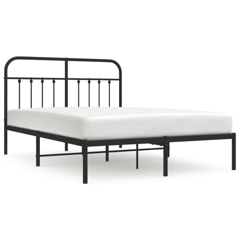 Vidaxl (Black, 140 X 200 Cm/With Headboard) Metal Bed Frame Bedroom Bed Base Bedstead Metal Matress Foundation