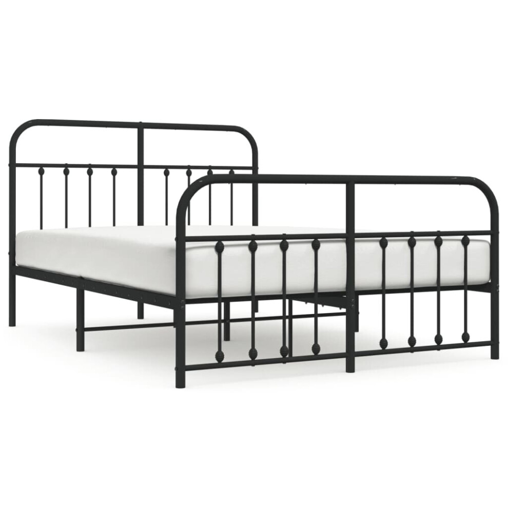 Vidaxl (Black, 135 X 190 Cm/With Headboard & Footboard) Metal Bed Frame Bedroom Bed Base Bedstead Metal Matress Foundation