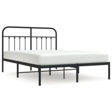 (black, 150 x 200 cm/with headboard) vidaXL Metal Bed Frame Bedroom Bed Base Bedstead Metal Matress Foundation