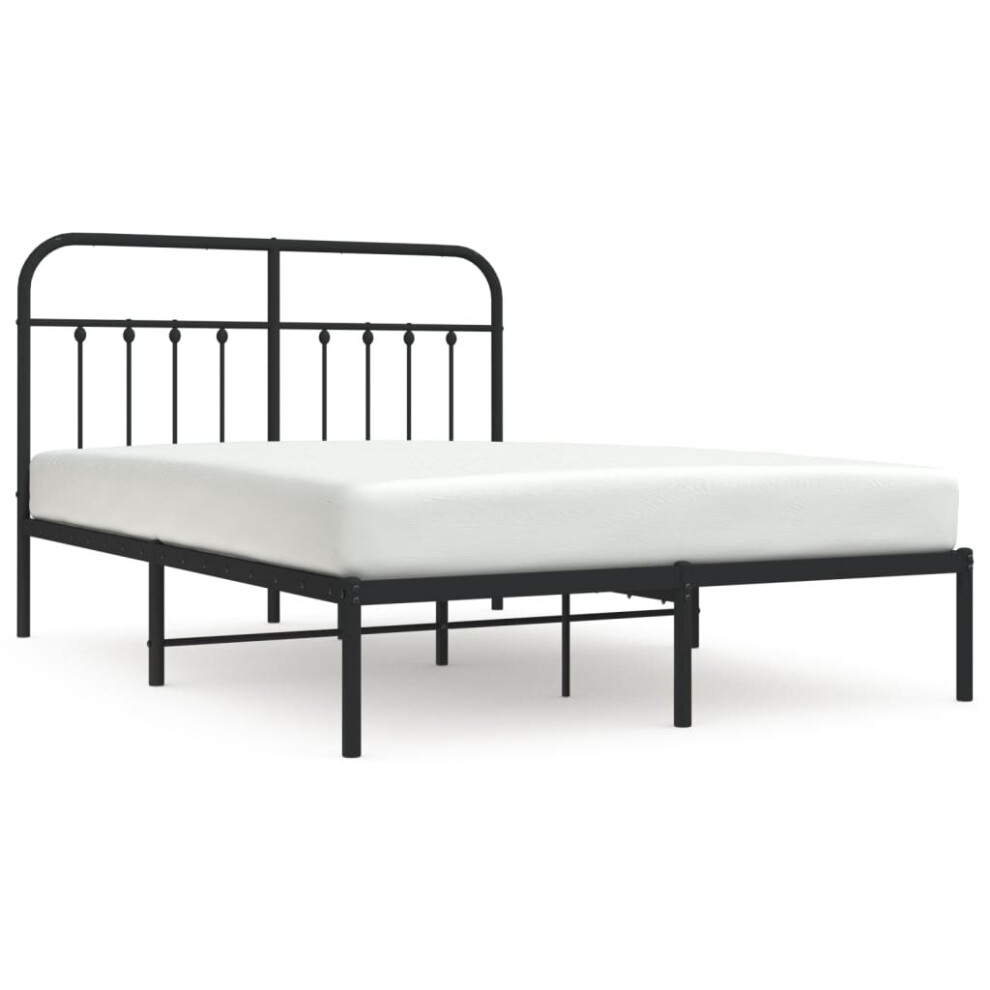 Vidaxl (Black, 150 X 200 Cm/With Headboard) Metal Bed Frame Bedroom Bed Base Bedstead Metal Matress Foundation