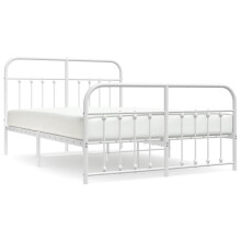 (white, 150 x 200 cm/with headboard & footboard) vidaXL Metal Bed Frame Bedroom Bed Base Bedstead Metal Matress Foundation
