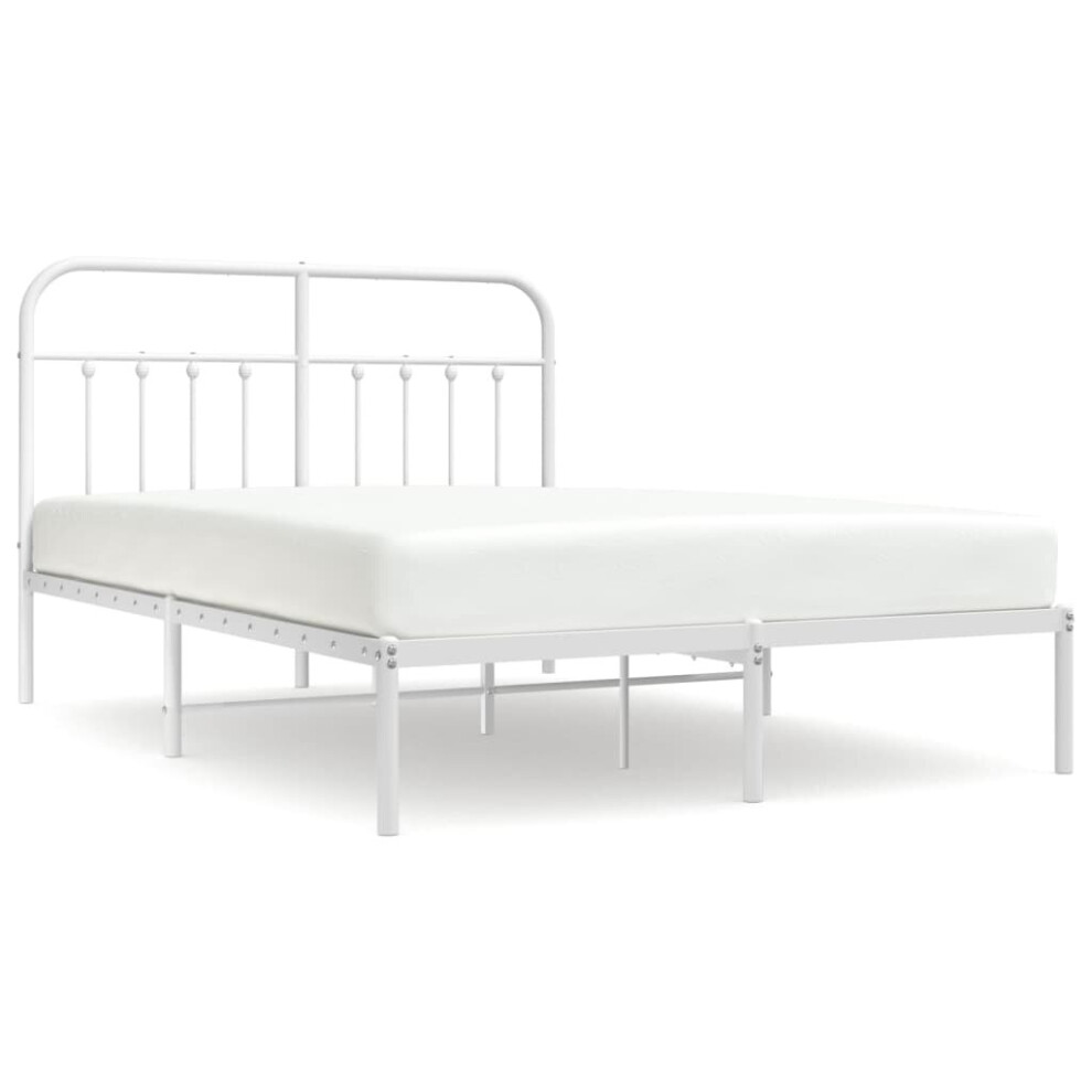 Vidaxl (White, 135 X 190 Cm/With Headboard) Metal Bed Frame Bedroom Bed Base Bedstead Metal Matress Foundation