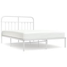 (white, 150 x 200 cm/with headboard) vidaXL Metal Bed Frame Bedroom Bed Base Bedstead Metal Matress Foundation