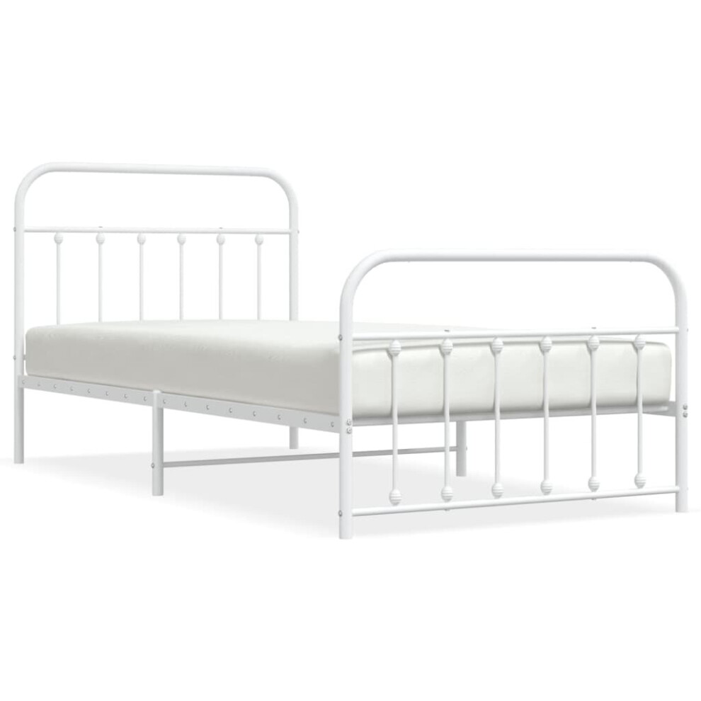 Vidaxl (White, 107 X 203 Cm/With Headboard & Footboard) Metal Bed Frame Bedroom Bed Base Bedstead Metal Matress Foundation