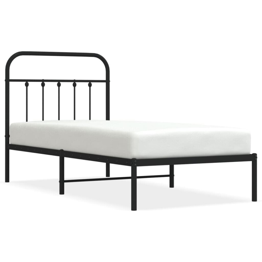 Vidaxl (Black, 90 X 190 Cm/With Headboard) Metal Bed Frame Bedroom Bed Base Bedstead Metal Matress Foundation