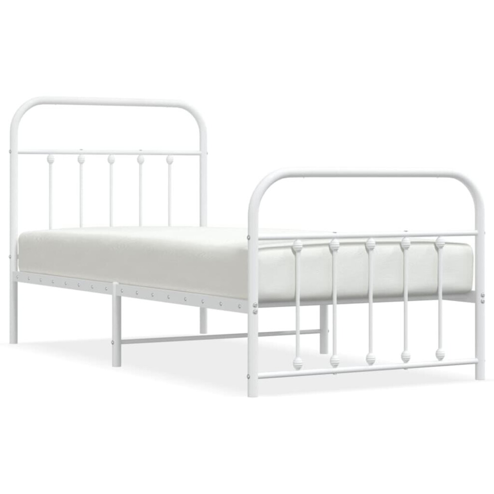 Vidaxl (White, 90 X 190 Cm/With Headboard & Footboard) Metal Bed Frame Bedroom Bed Base Bedstead Metal Matress Foundation