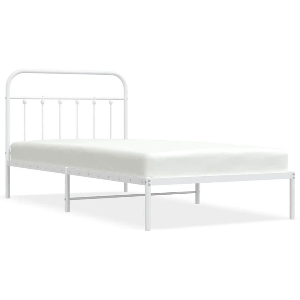 Vidaxl (White, 107 X 203 Cm/With Headboard) Metal Bed Frame Bedroom Bed Base Bedstead Metal Matress Foundation