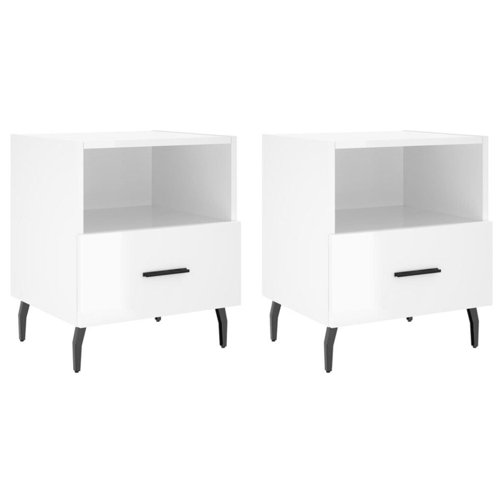 (high gloss white, 2 pcs) vidaXL Bedside Cabinet Bed Table Nightstand Side Table White Engineered Wood
