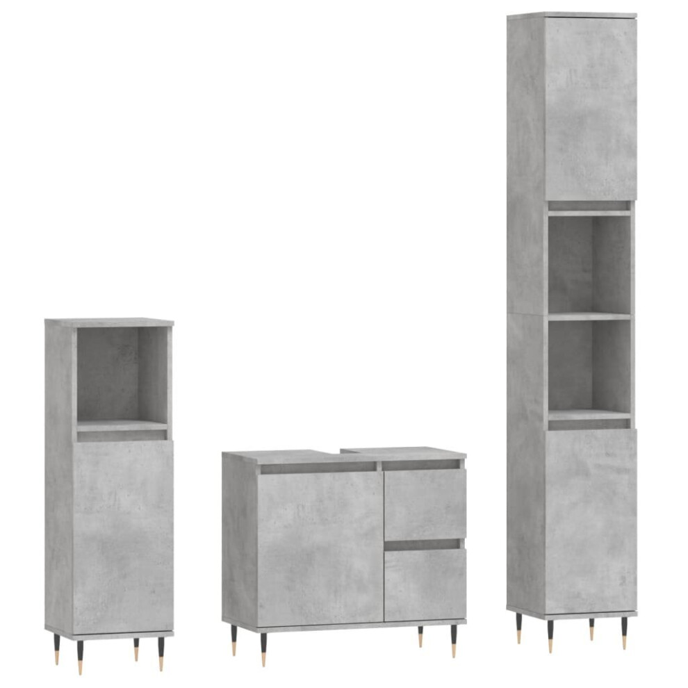 (concrete grey) vidaXL Bathroom Furniture Set 3 Piece Cabinet High Gloss White Engineered Wood