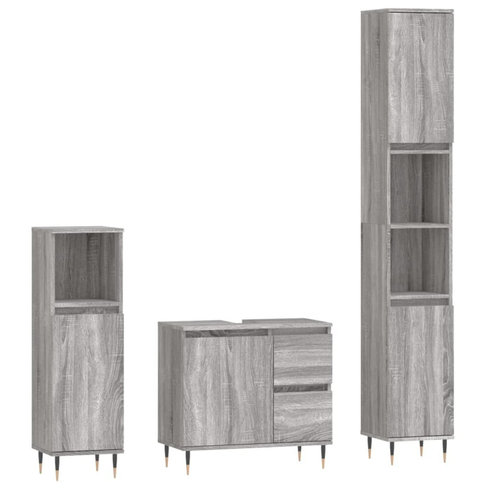 (grey sonoma) vidaXL Bathroom Furniture Set 3 Piece Cabinet High Gloss White Engineered Wood