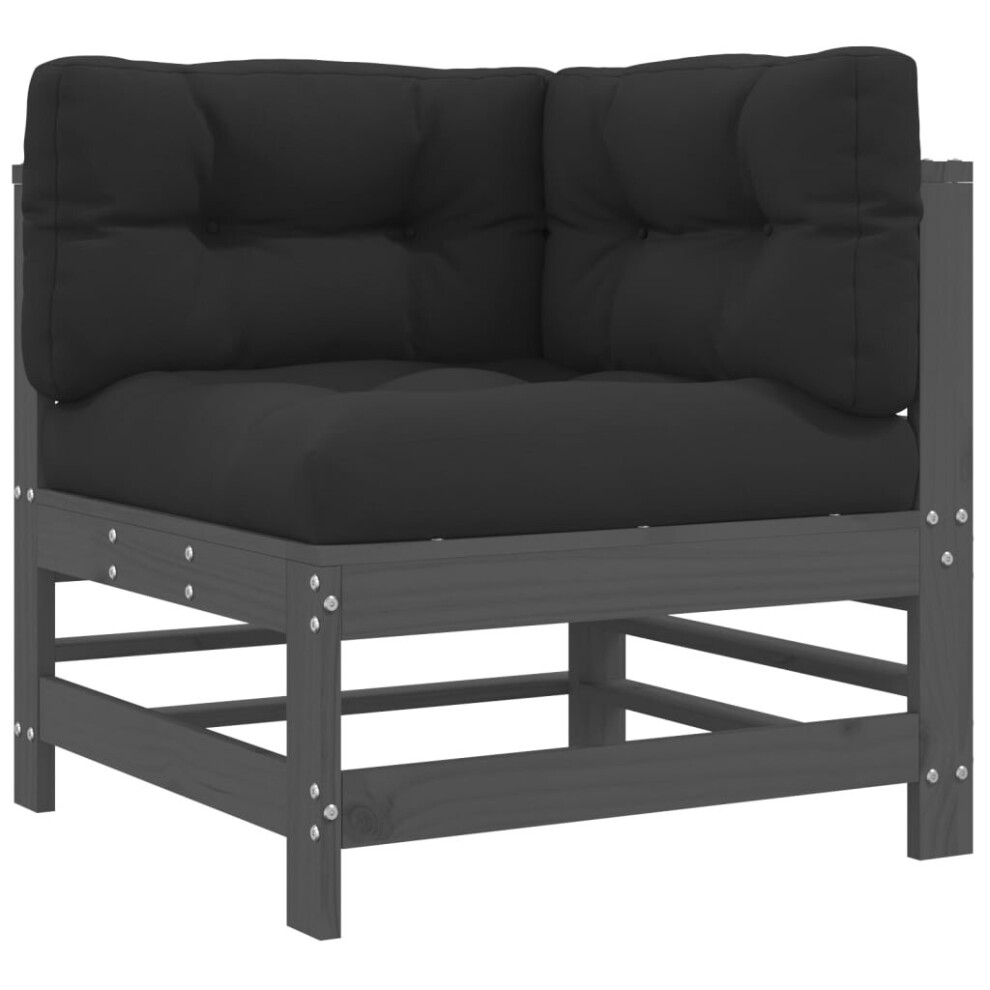 Vidaxl (Grey Pine, Corner Sofa) Middle Sofas Patio Wooden Sectional Sofa With Cushions Solid Wood Pine Brown,Grey