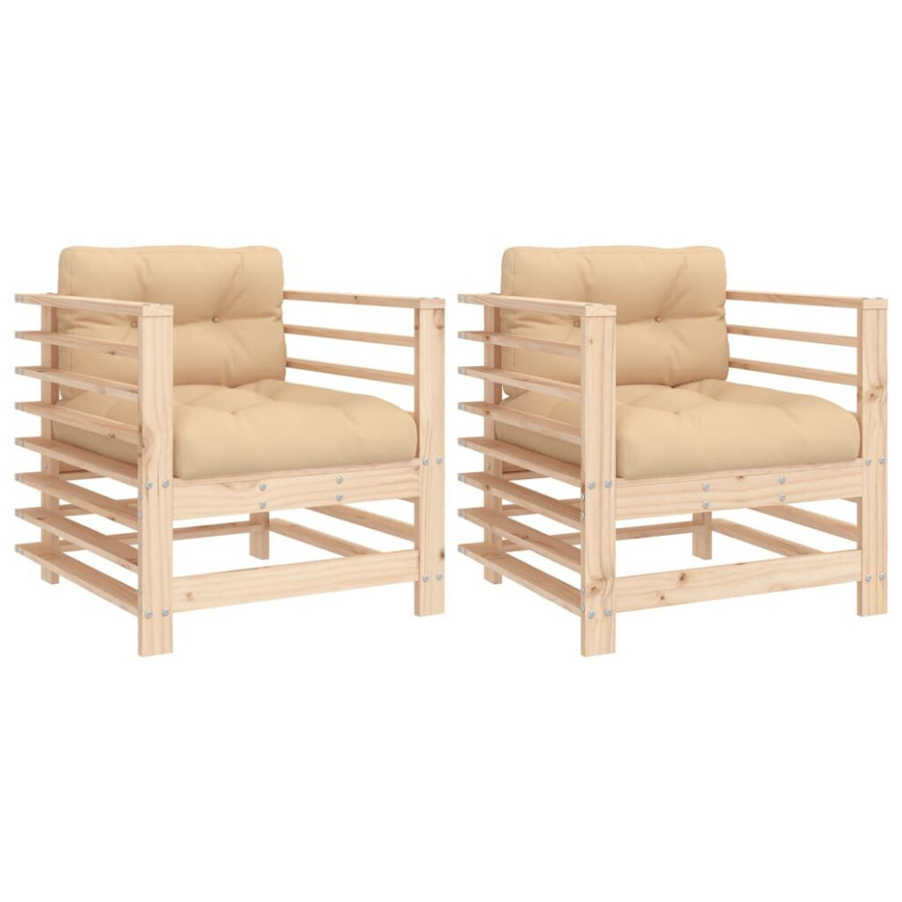 (natural pine, chair) vidaXL Garden Chairs Armchairs with Cushions 2 pcs Honey Brown Solid Wood Pine