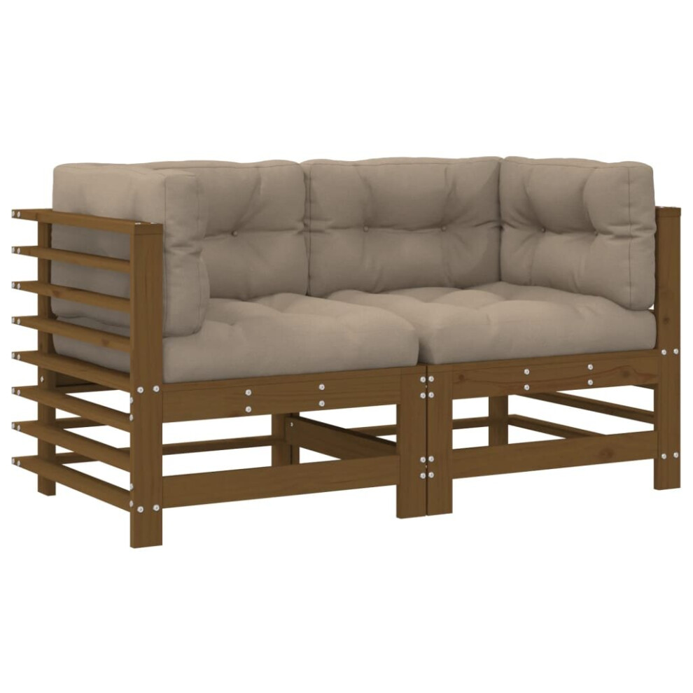 Vidaxl (Honey Pine, 2X Corner) Middle Sofas Patio Wooden Sectional Sofa With Cushions Solid Wood Pine Brown