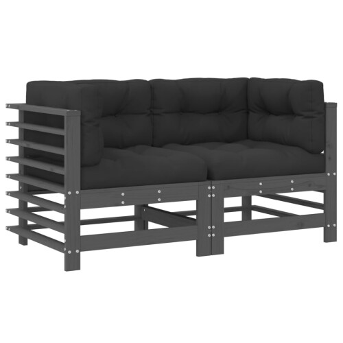 VidaXL vidaXL Ecksofas mit Kissen 2 Stk. Grau Massivholz Kiefer 1