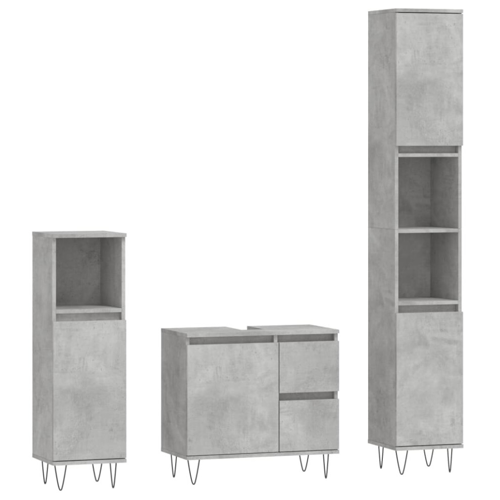 (concrete grey) vidaXL Bathroom Furniture Set Storage Cabinet 3 Piece White Engineered Wood