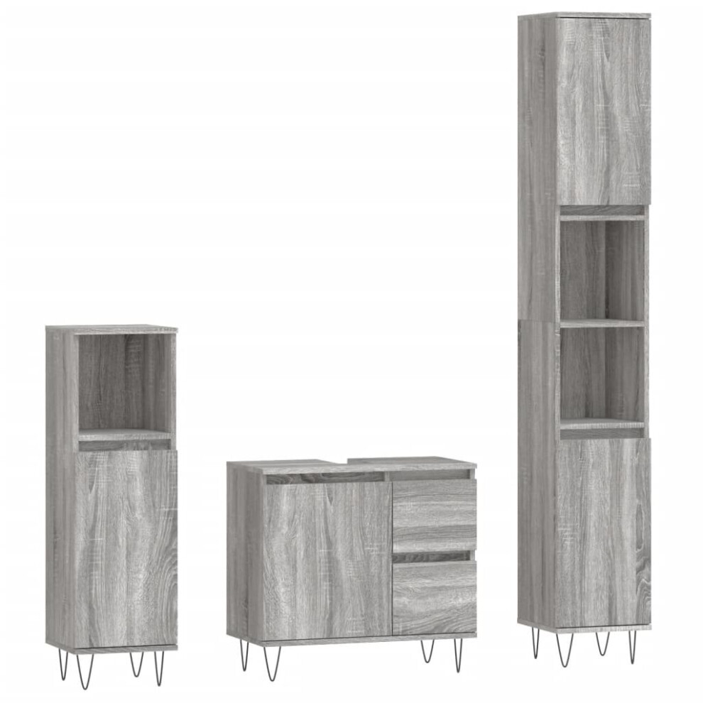 (grey sonoma) vidaXL Bathroom Furniture Set Storage Cabinet 3 Piece White Engineered Wood