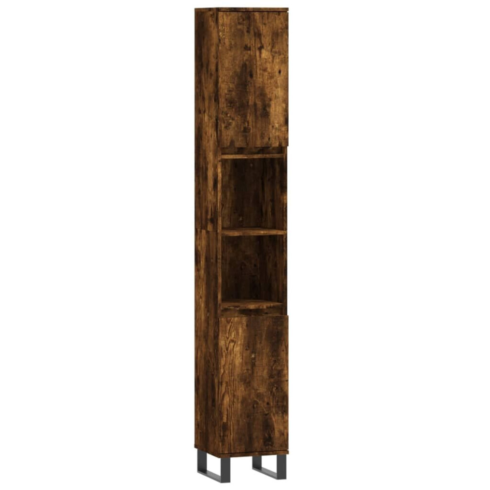 Vidaxl (Smoked Oak) Bathroom Cabinet Vanity Unit Highboard Cupboard White Engineered Wood