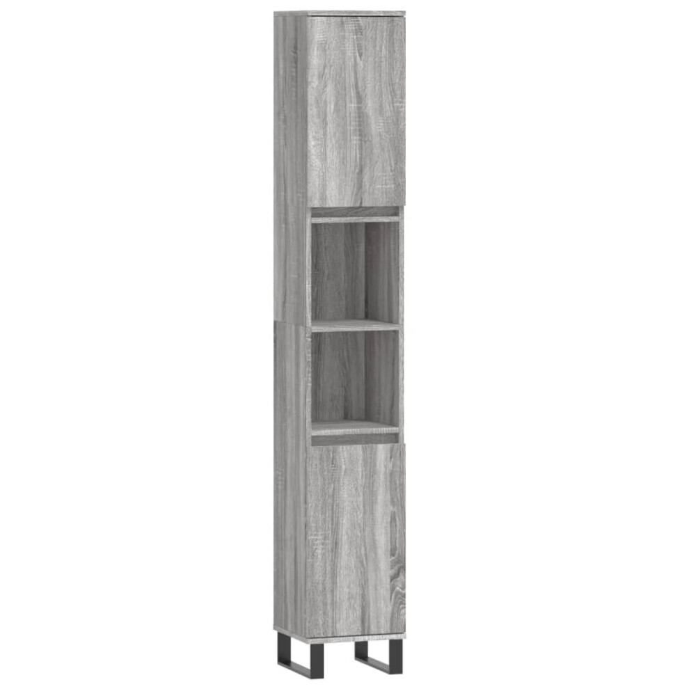 Vidaxl (Grey Sonoma) Bathroom Cabinet Vanity Unit Highboard Cupboard White Engineered Wood