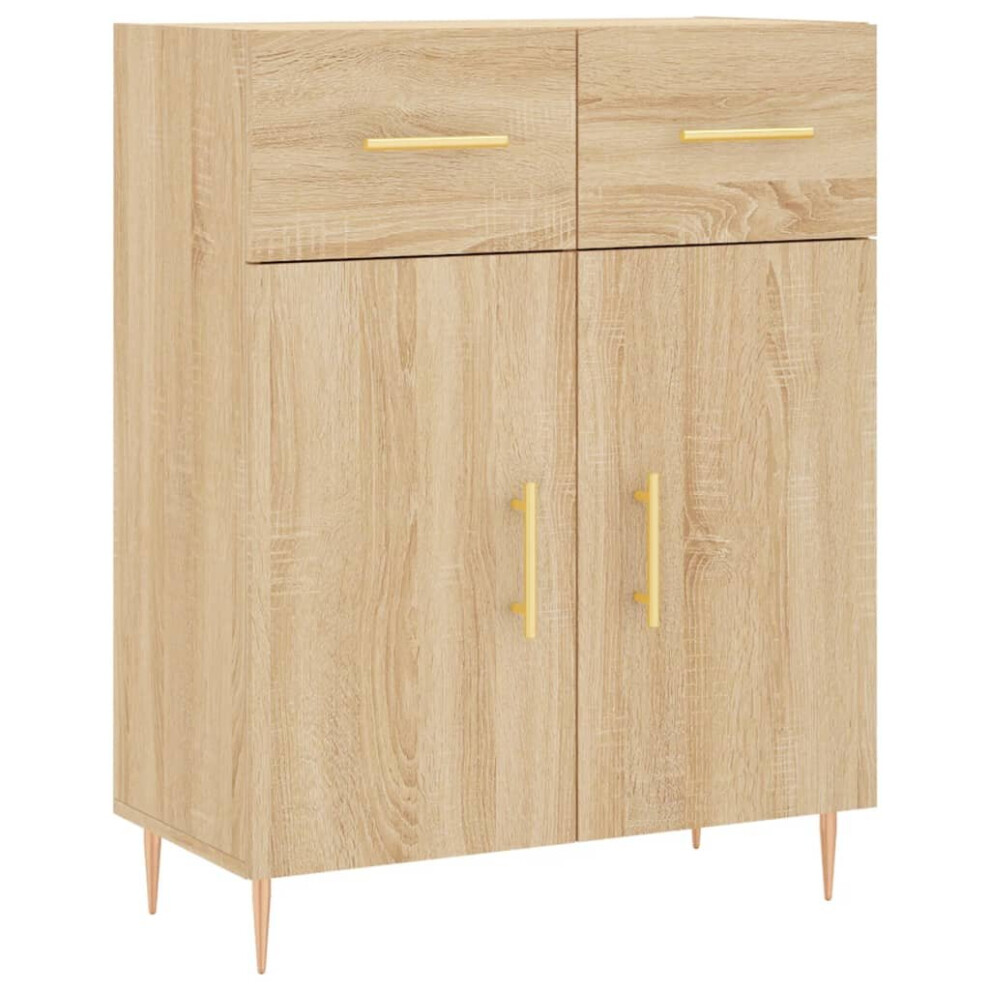 Vidaxl (Sonoma Oak) Sideboard Storage Cabinet Cupboard High Gloss Engineered Wood White